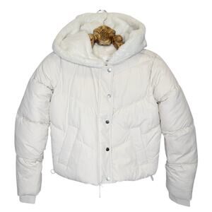 Hollister White Puffer Jacket Ultimate All Weather Faux Fur Cozy Lining xs NEW